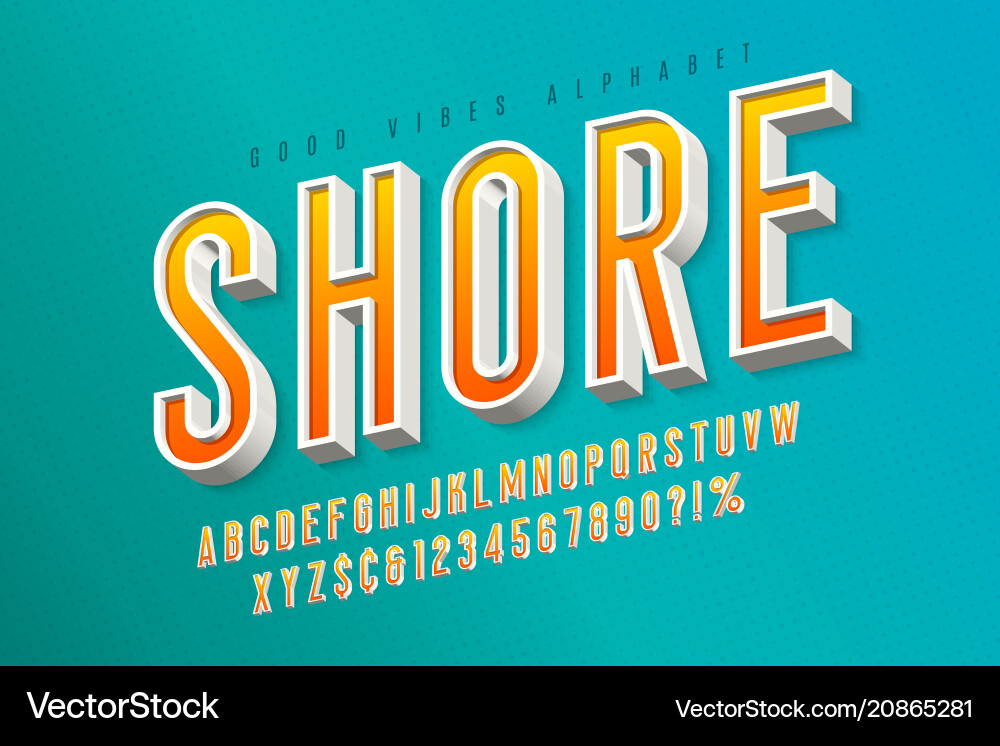 Retro 3D Display Font - Vibrant Vibes vector image