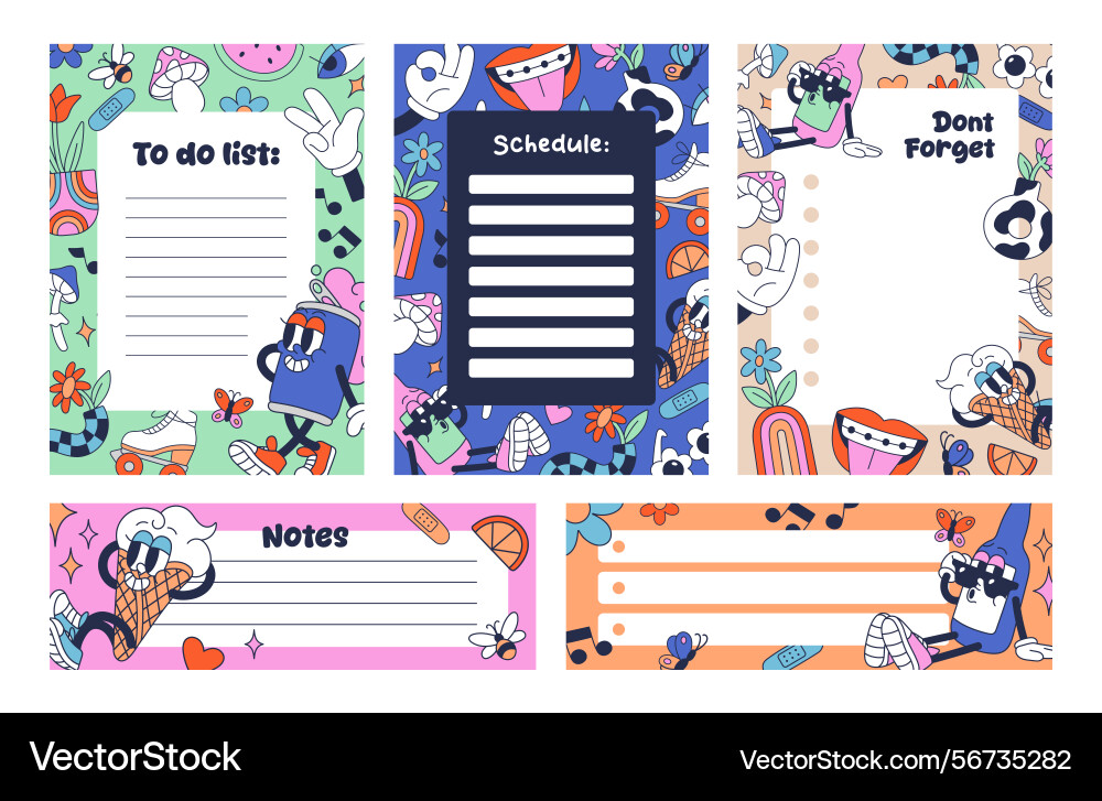 Designs of to do lists in groovy style set todo Vector Image