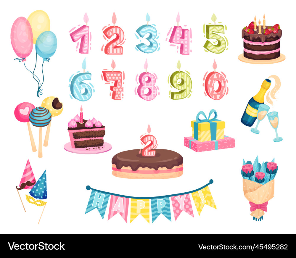 Festive Birthday Celebration Symbols Vector Image