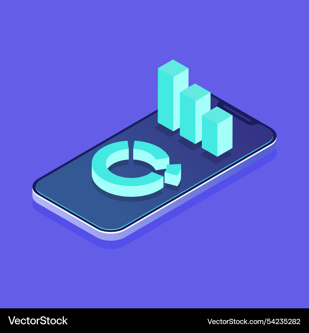 Graph and chart on smartphone screen 3d isometric Vector Image
