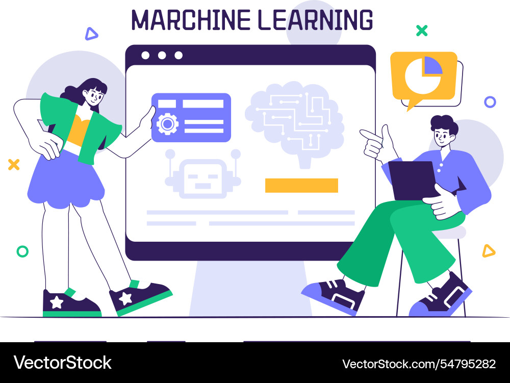 Machine learning featuring artificial Machine learning featuring artificial vector image