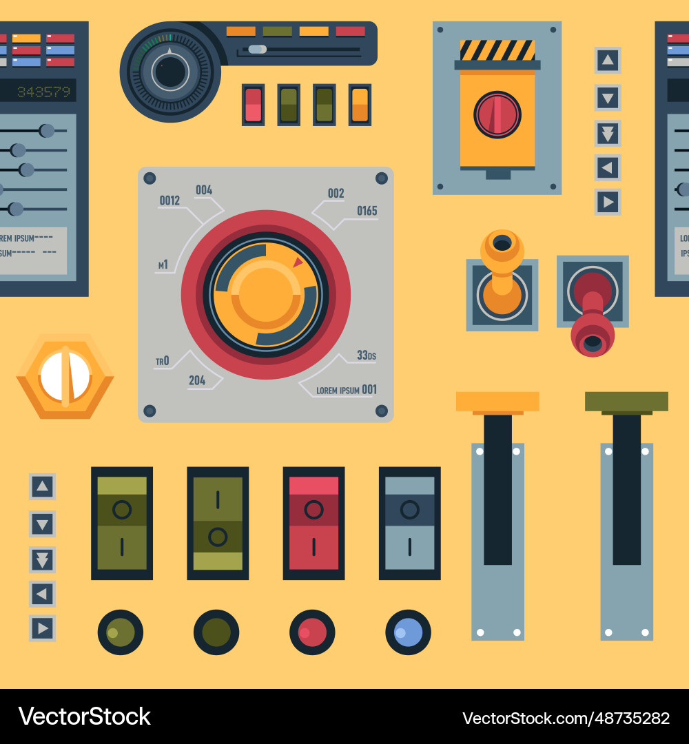 Panel with buttons and valves control system Panel with buttons and valves control system Vector Image
