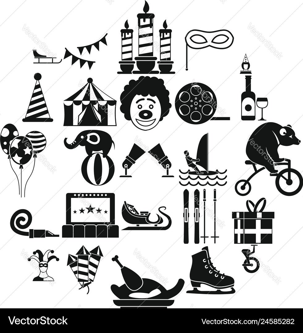 Performance of clowns icons set simple style Performance of clowns icons set simple style vector image