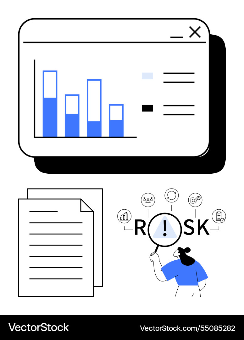 Risk evaluation with bar graph documents Risk evaluation with bar graph documents vector image
