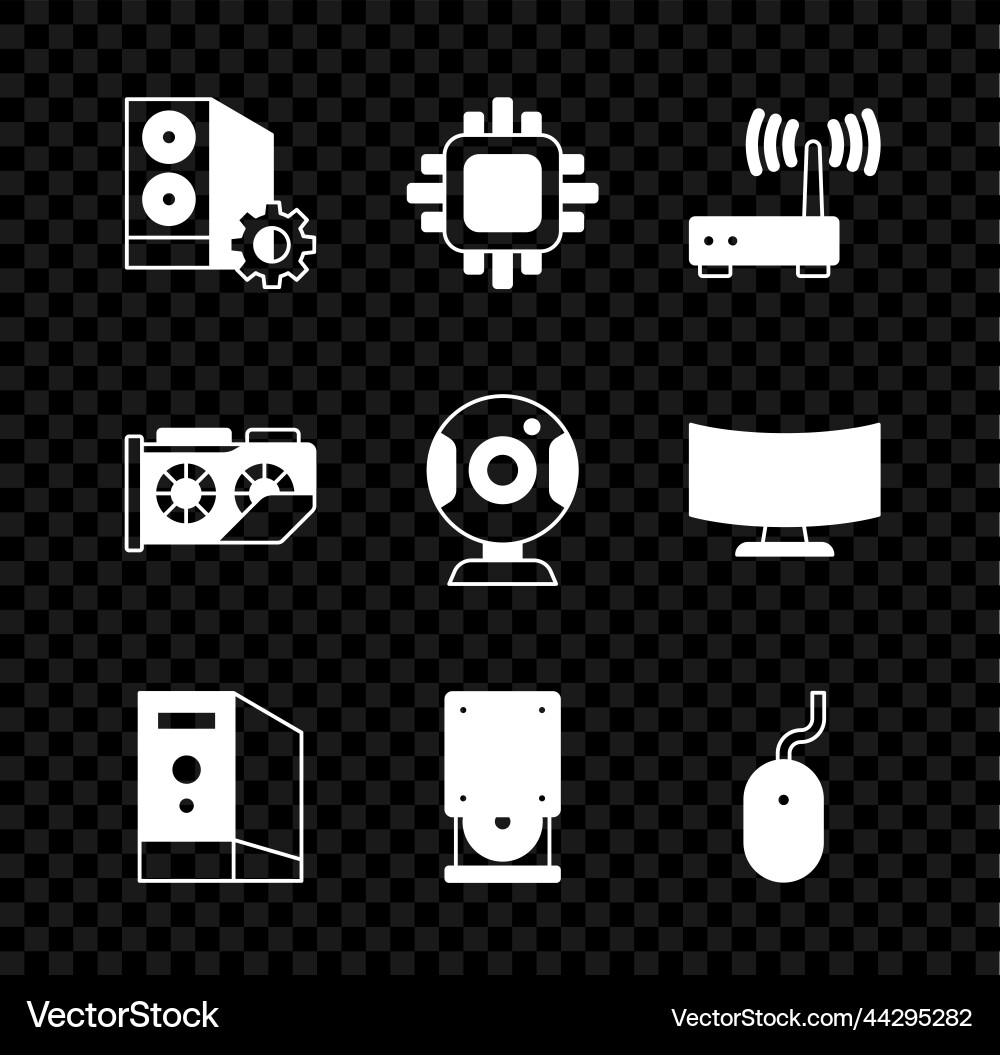 Set case of computer processor with cpu router Set case of computer processor with cpu router Vector Image