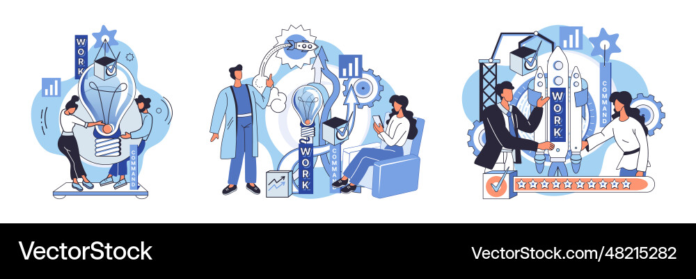 Team solving complex problems teamwork Team solving complex problems teamwork Vector Image