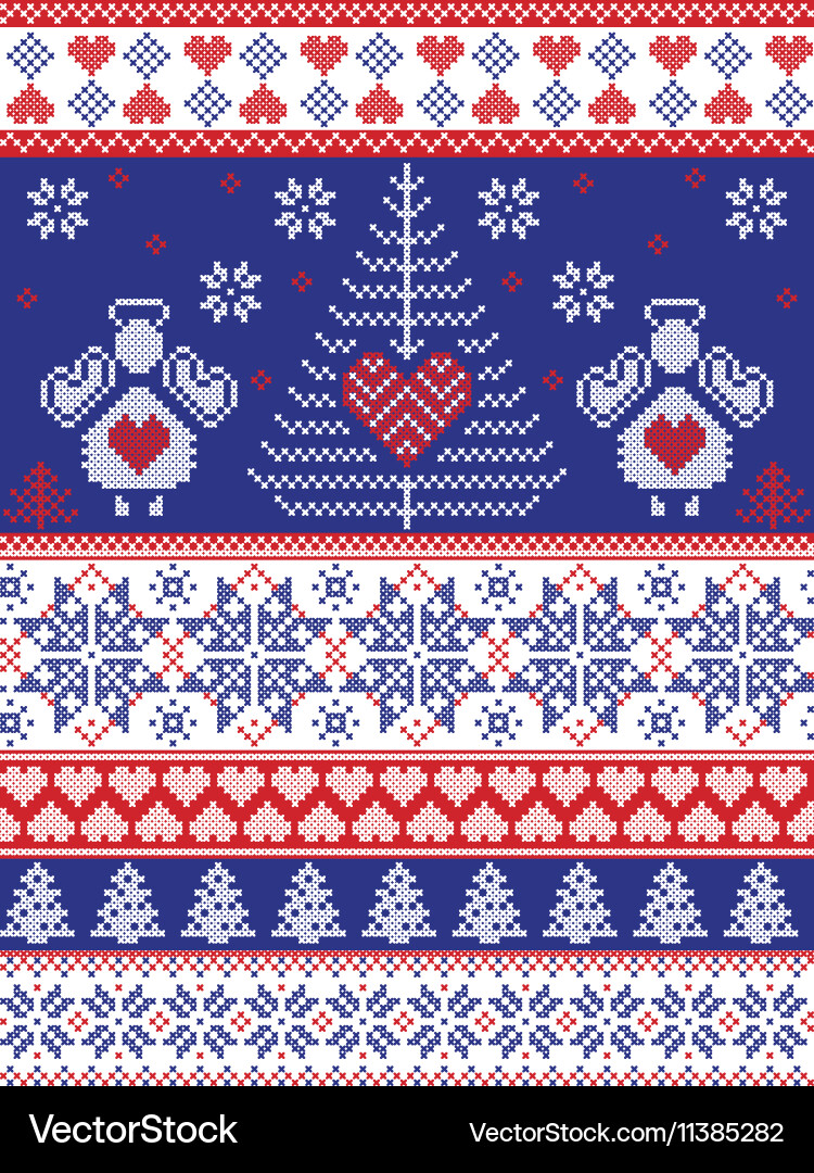 Xmas nordic tall pattern with angels in white blue Vector Image