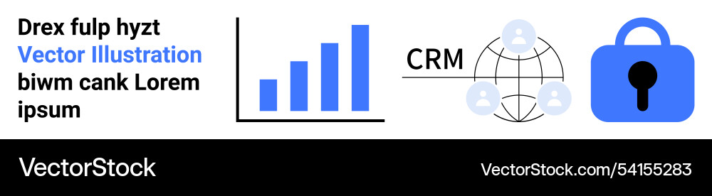 Bar graph crm network and security lock Bar graph crm network and security lock vector image