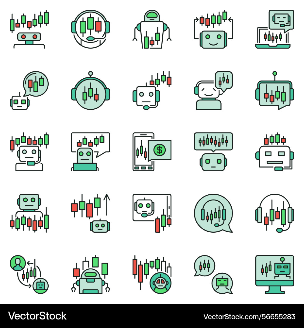 Crypto trading bots colored icons set automated Crypto trading bots colored icons set automated vector image