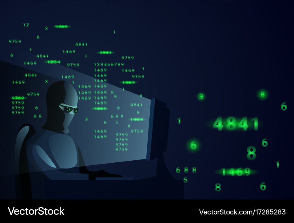 Cybersecurity Hacker at Computer vector image