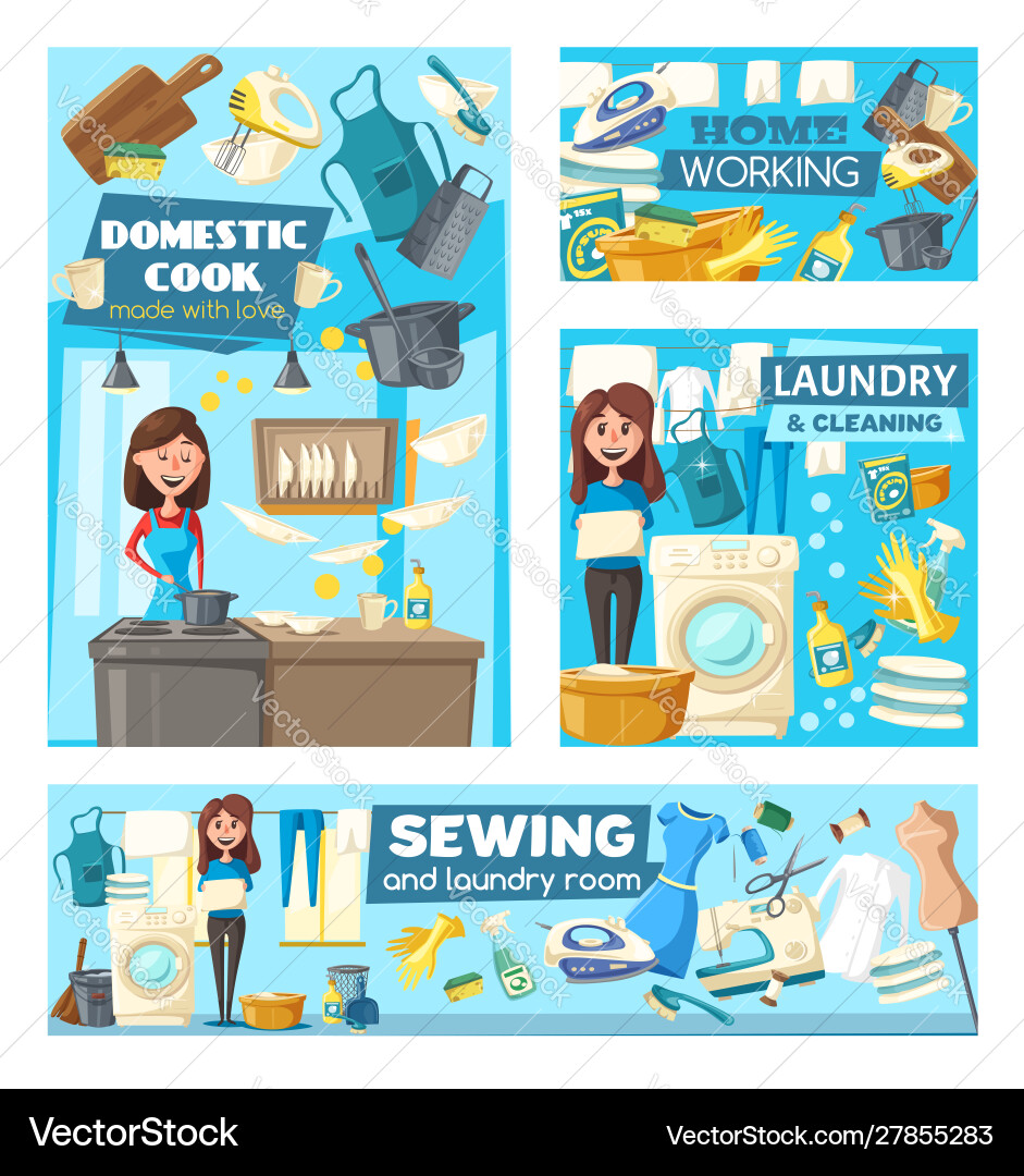 Hausfrauen machen Hausarbeit Wäscherei und Kochen Hausfrauen machen Hausarbeit Wäscherei und Kochen vektorbild
