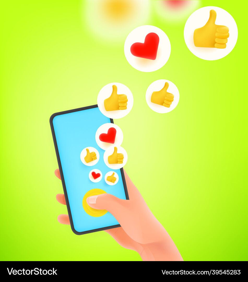 Man pressing button on smartphone using social Vector Image