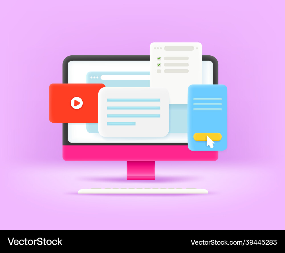 Modern computer with opened browser windows vector image