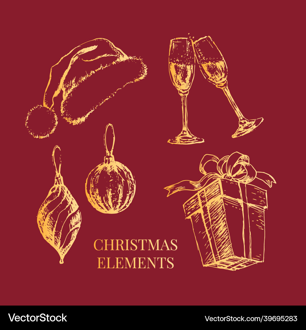 New year and christmas set sketch New year and christmas set sketch vector image