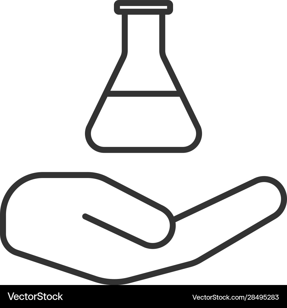 Open hand with lab flask linear icon Vector Image