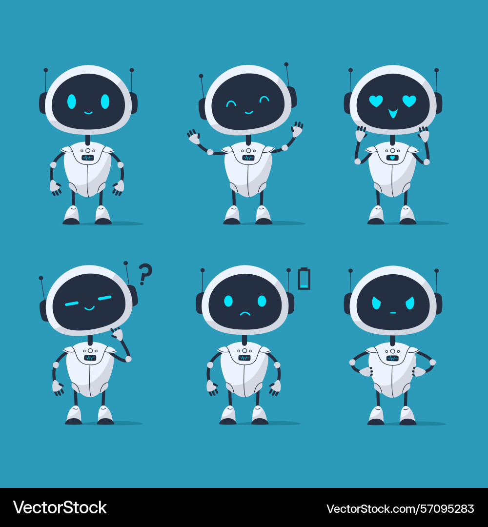 Set of cute robot character with different Vector Image