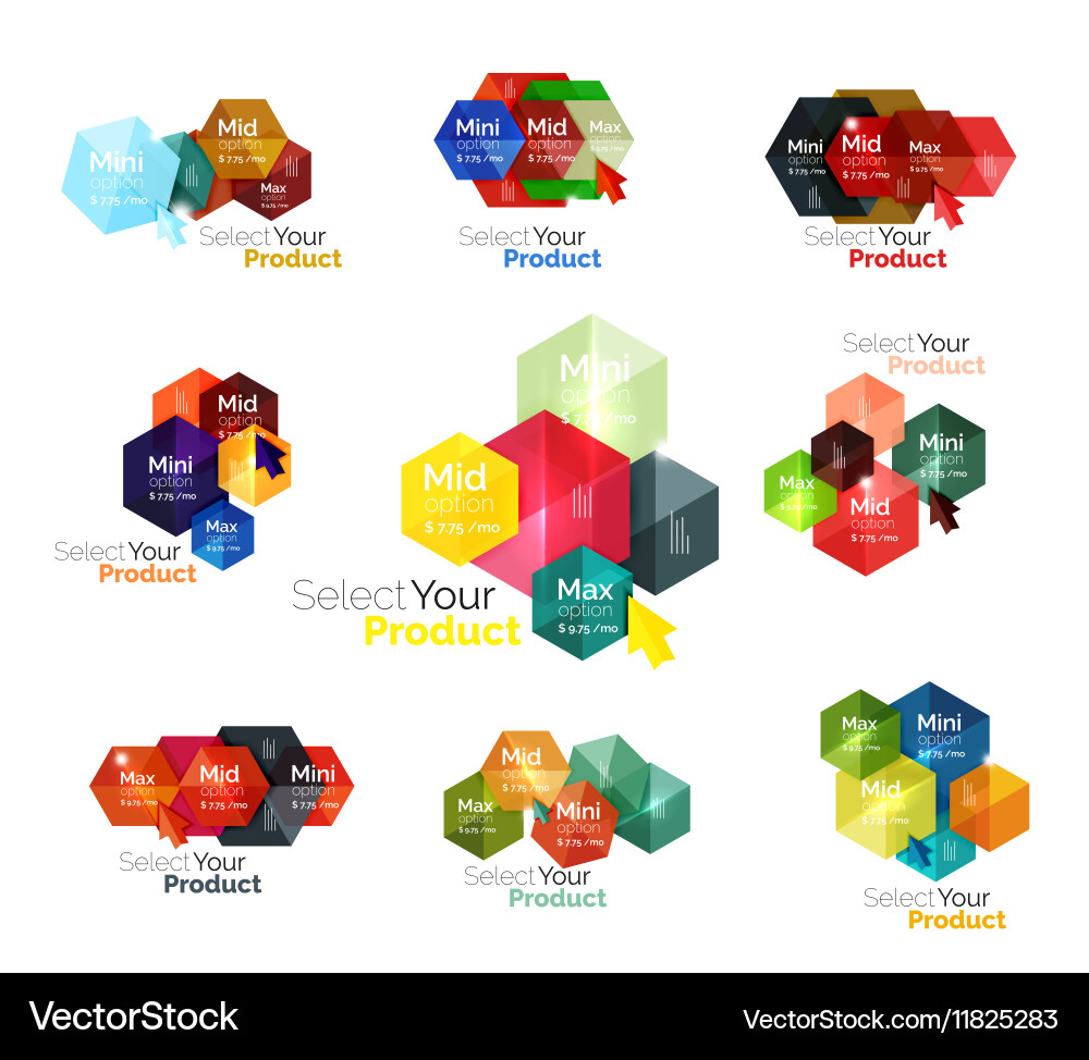 Set of hexagon navigation option diagrams Vector Image