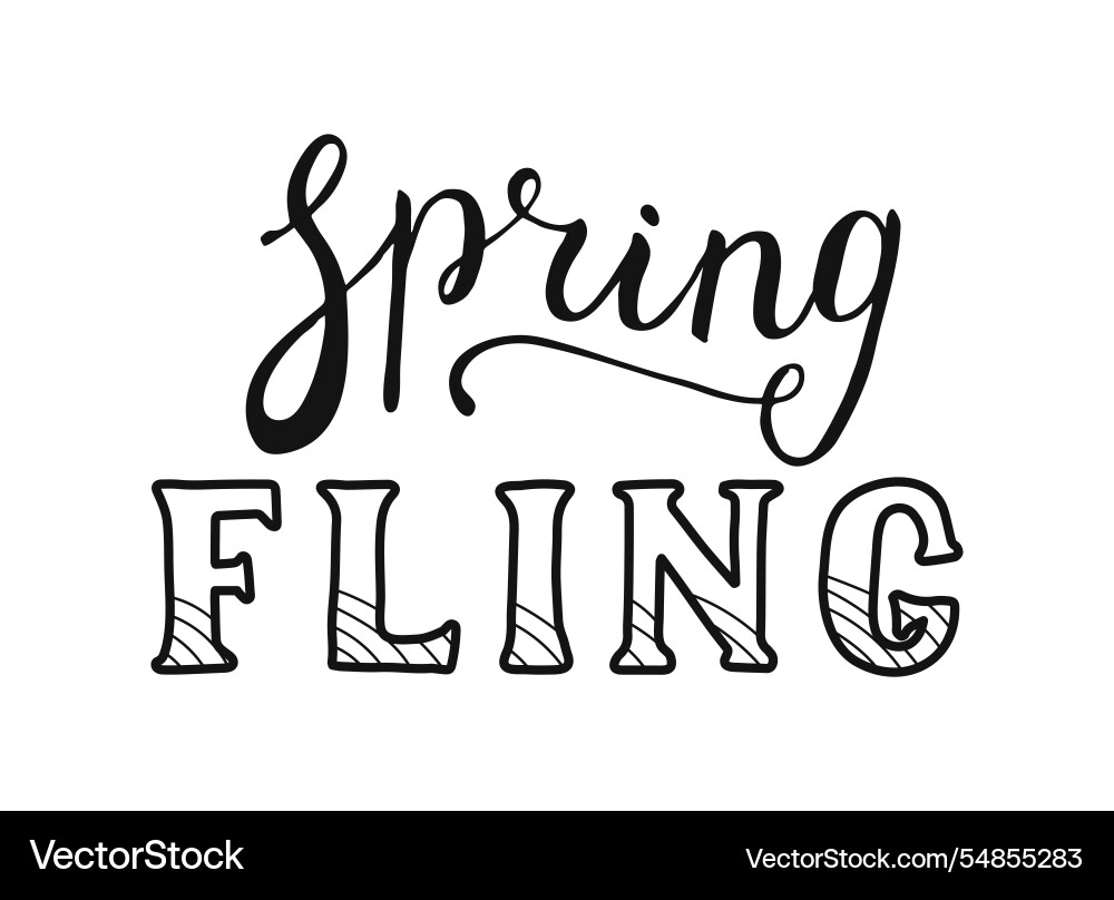 Spring fling hand drawn lettering handwritten Spring fling hand drawn lettering handwritten vector image