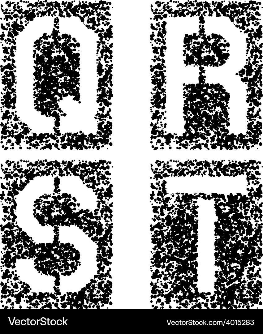 Stencil angular spray font letters q r s t vector image