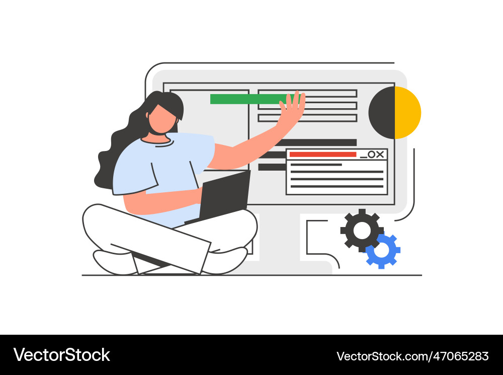 Web design outline concept with character scene vector image