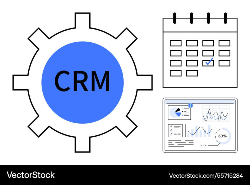Crm gear with calendar and dashboard for workflow Crm gear with calendar and dashboard for workflow vector image