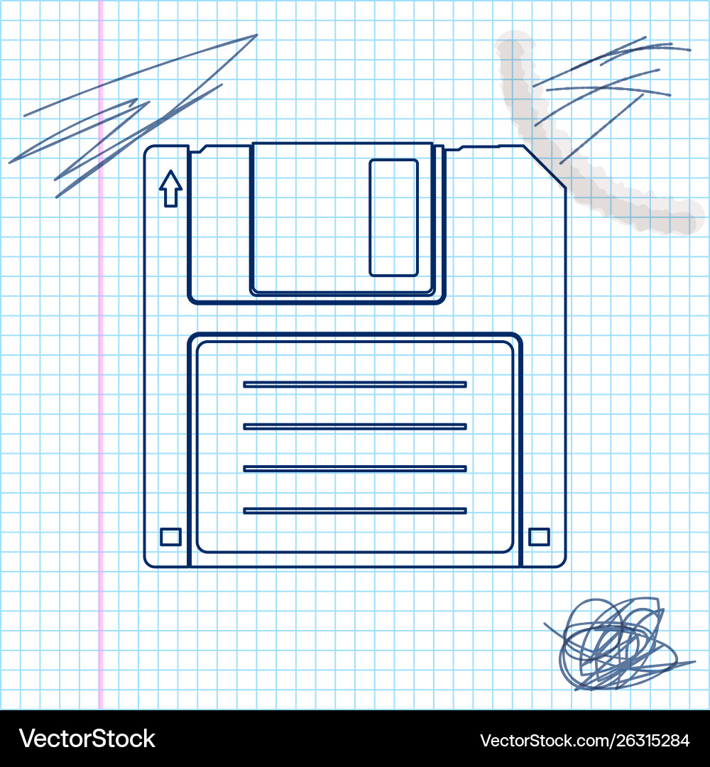 Floppy disk for computer data storage line sketch Floppy disk for computer data storage line sketch Vector Image
