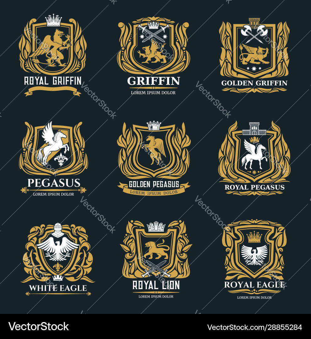 Golden Heraldic Animal Icons vector image
