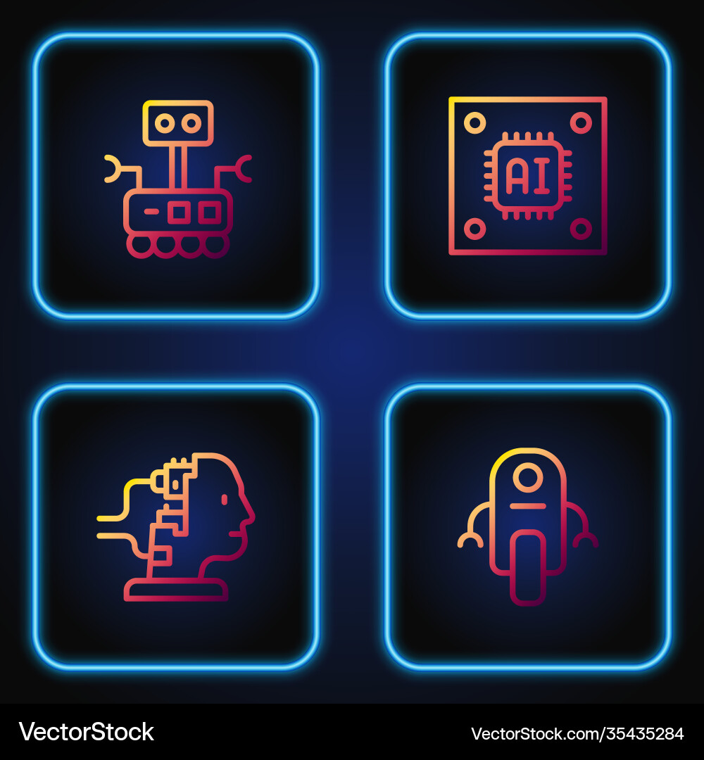 Set line robot for maintenance and processor Set line robot for maintenance and processor vector image