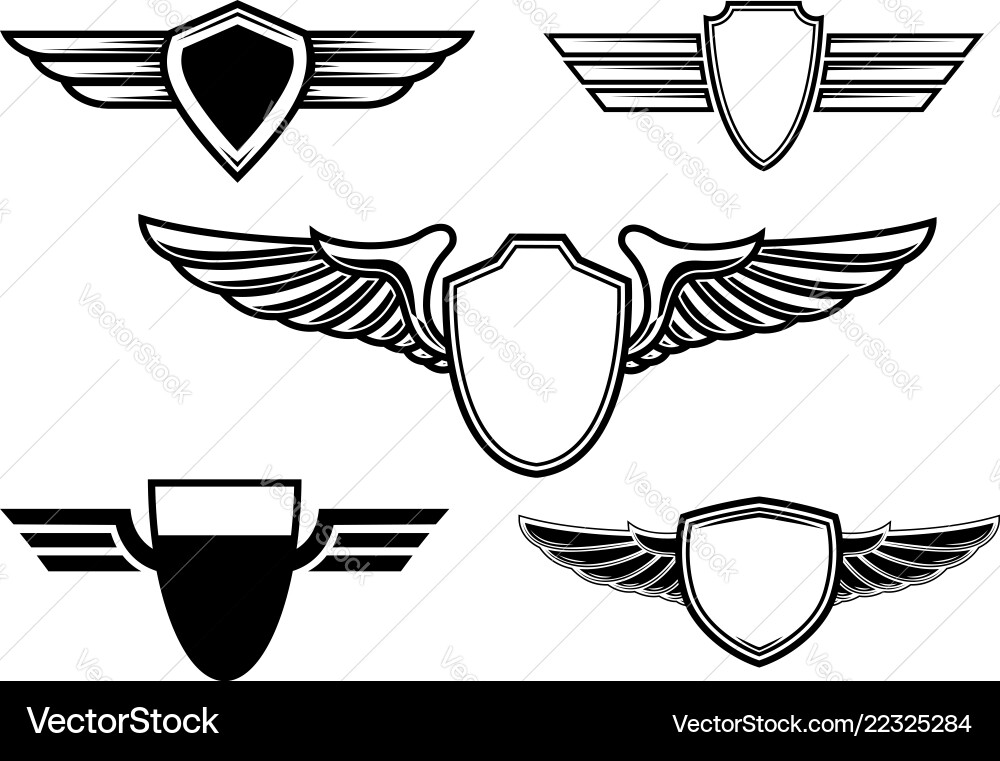 Set of retro emblems with wings design element