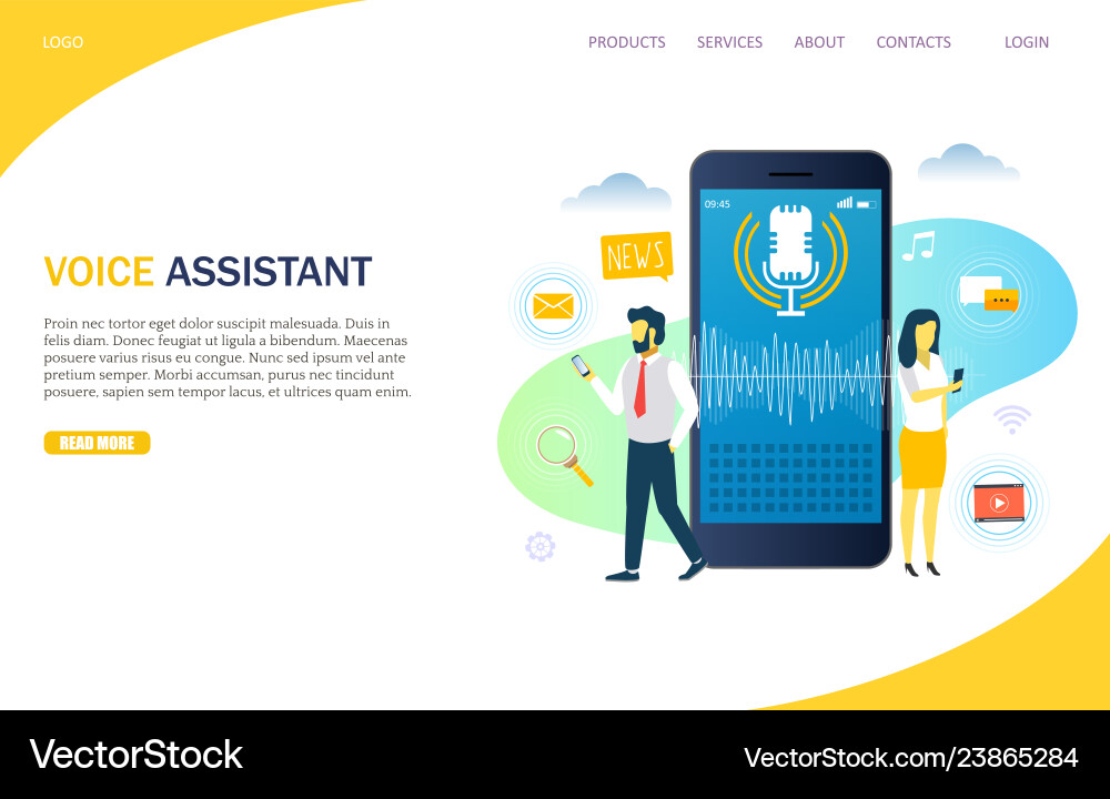 Voice Assistant Website Landing Page Design Voice Assistant Website Landing Page Design vektorbild