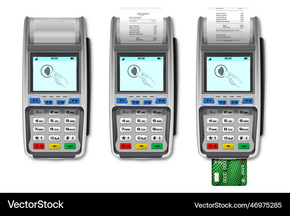 3d realistic payment machine set pos terminal Vector Image