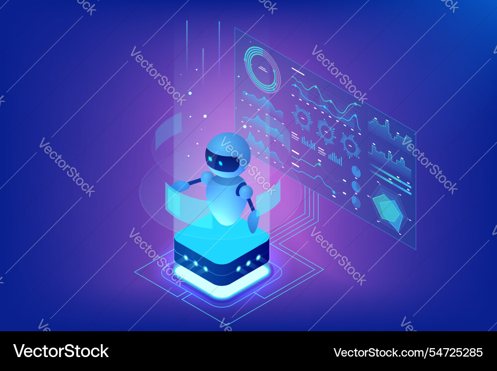 Isometric of an ai chatbot robot Isometric of an ai chatbot robot vector image