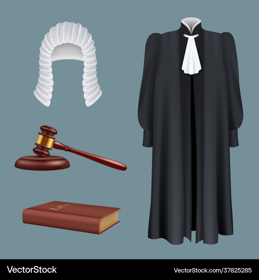 Judge equipment law and justice realistic symbols vector image