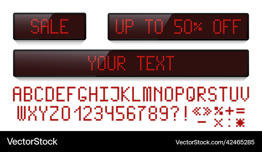 Red led dot display set and digital font Red led dot display set and digital font Vector Image
