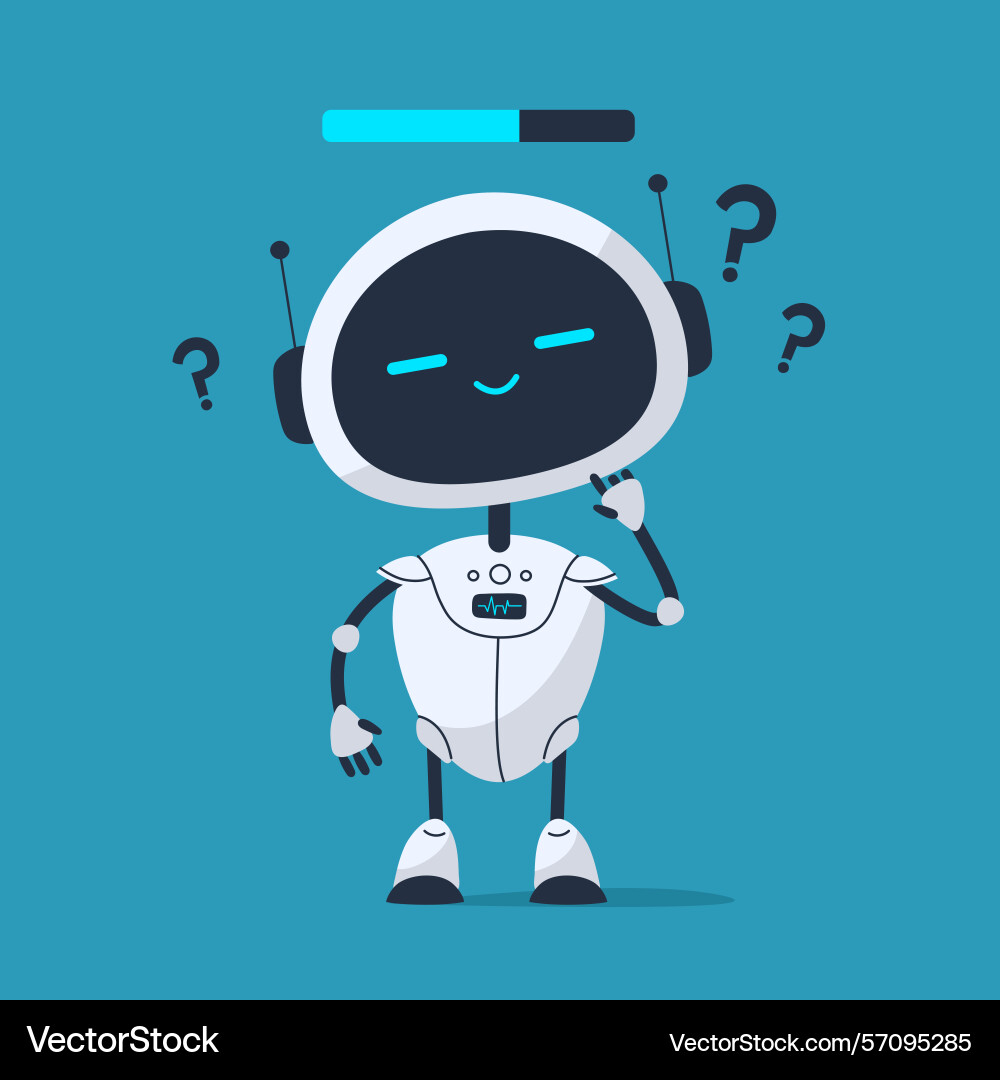Robot with tilted head and question mark above Vector Image