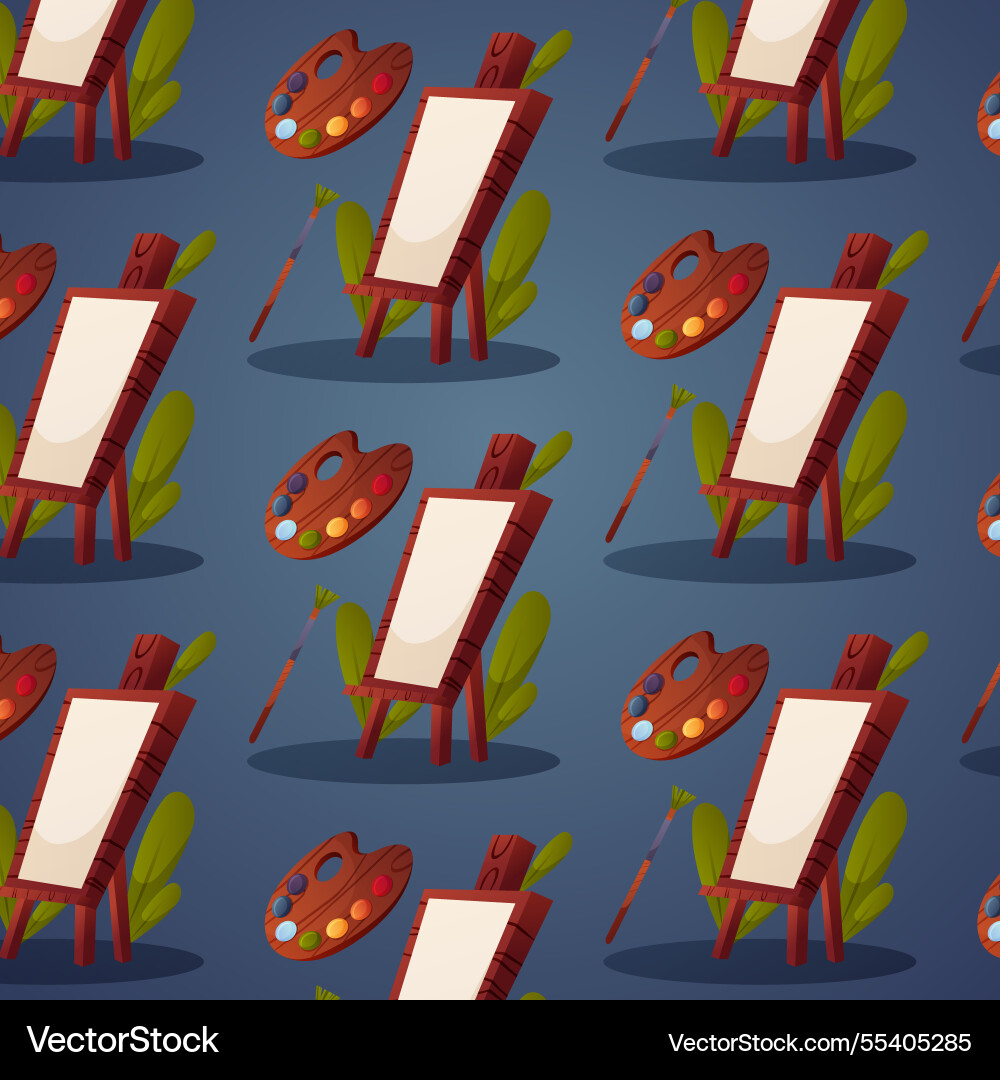 Seamless pattern with easel and paints vector image
