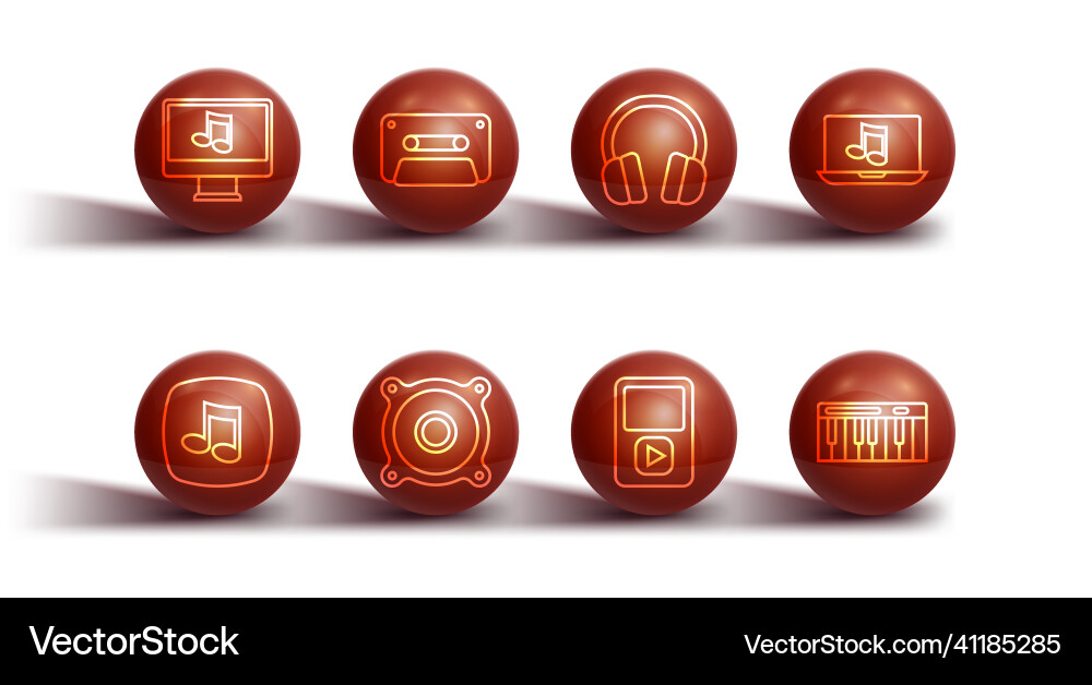 Set line computer with music note Set line computer with music note Vector Image