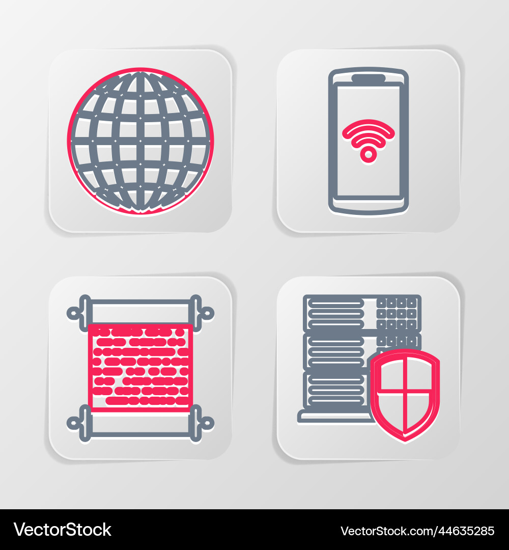 Set line smartphone with shield paper scroll Vector Image