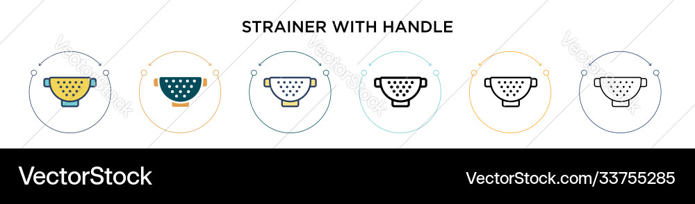 Strainer with handle icon in filled thin line Vector Image