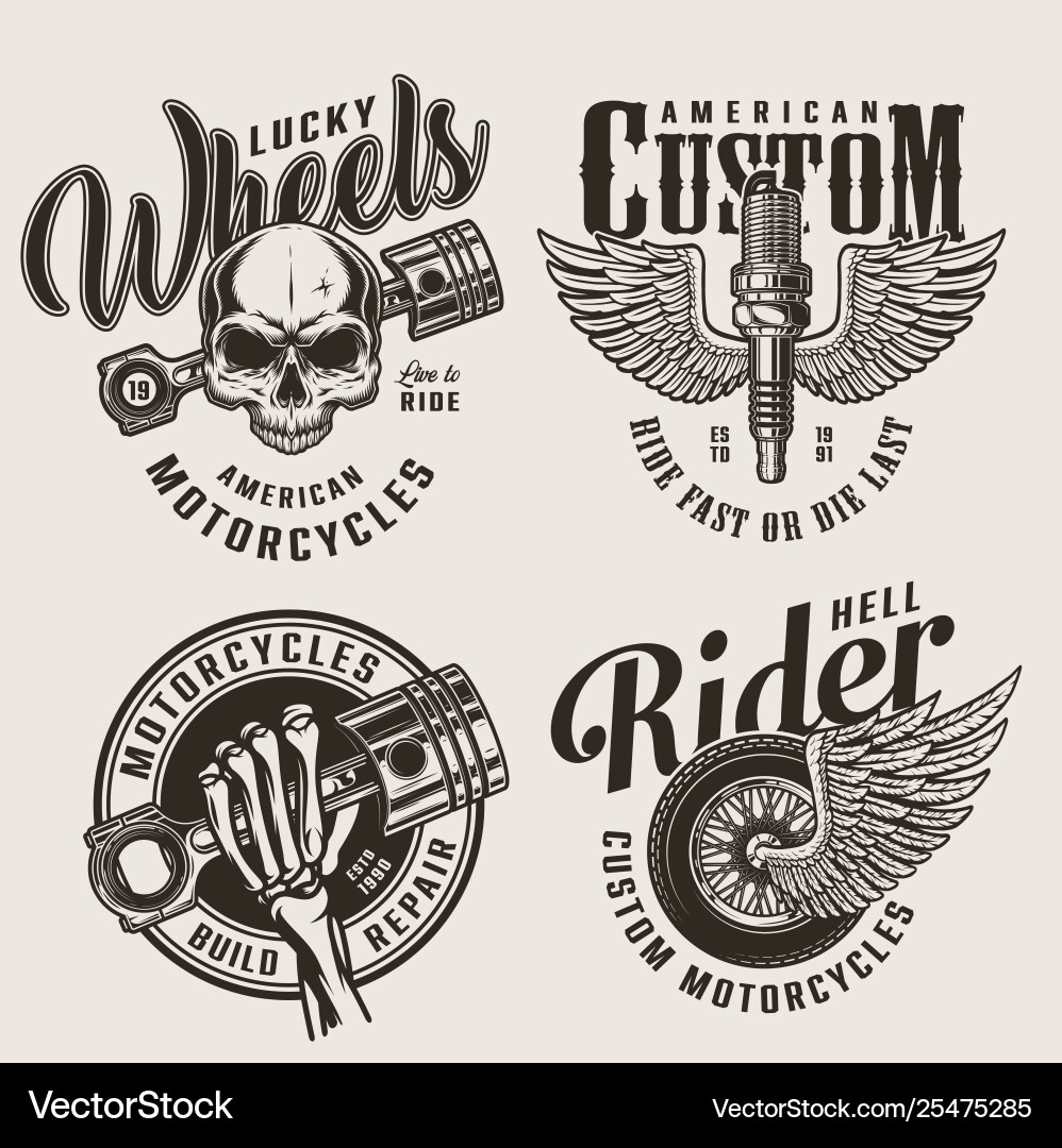 Vintage Motorcycle Repair - Skull & Piston Vector Image