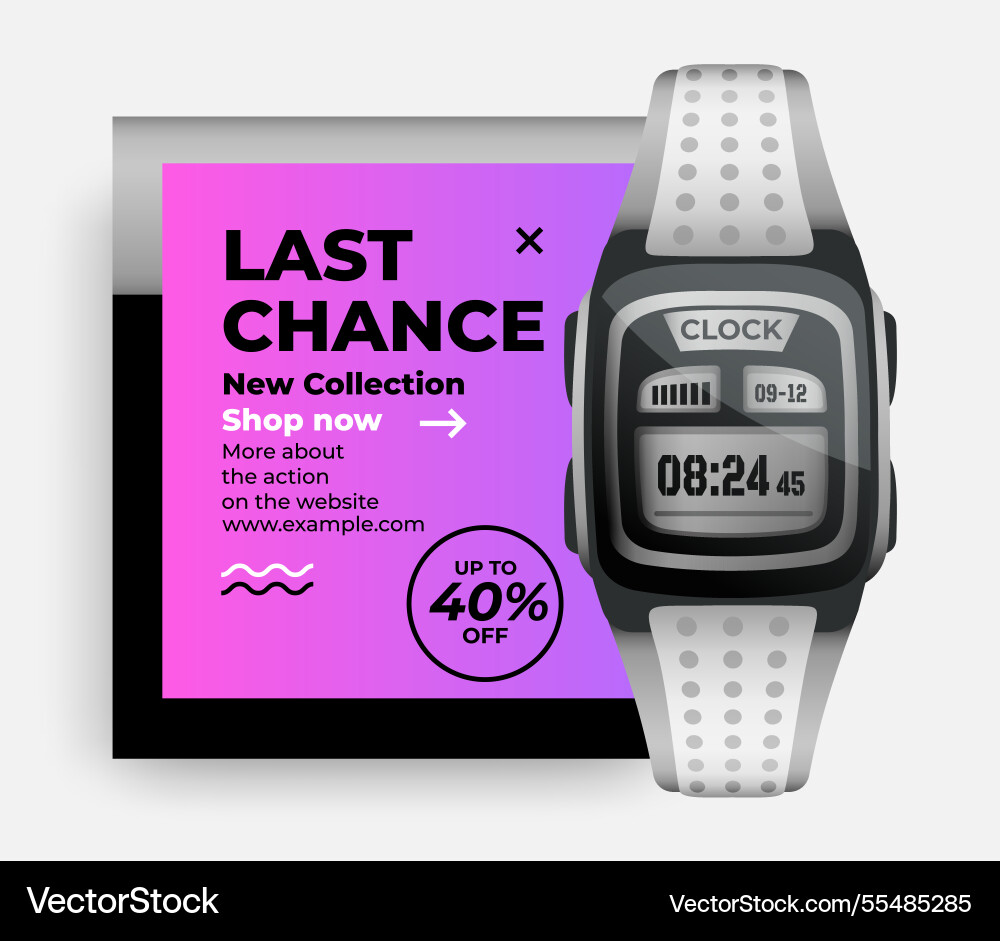 Wristwatch ad banner watch sale digital clock Wristwatch ad banner watch sale digital clock vector image
