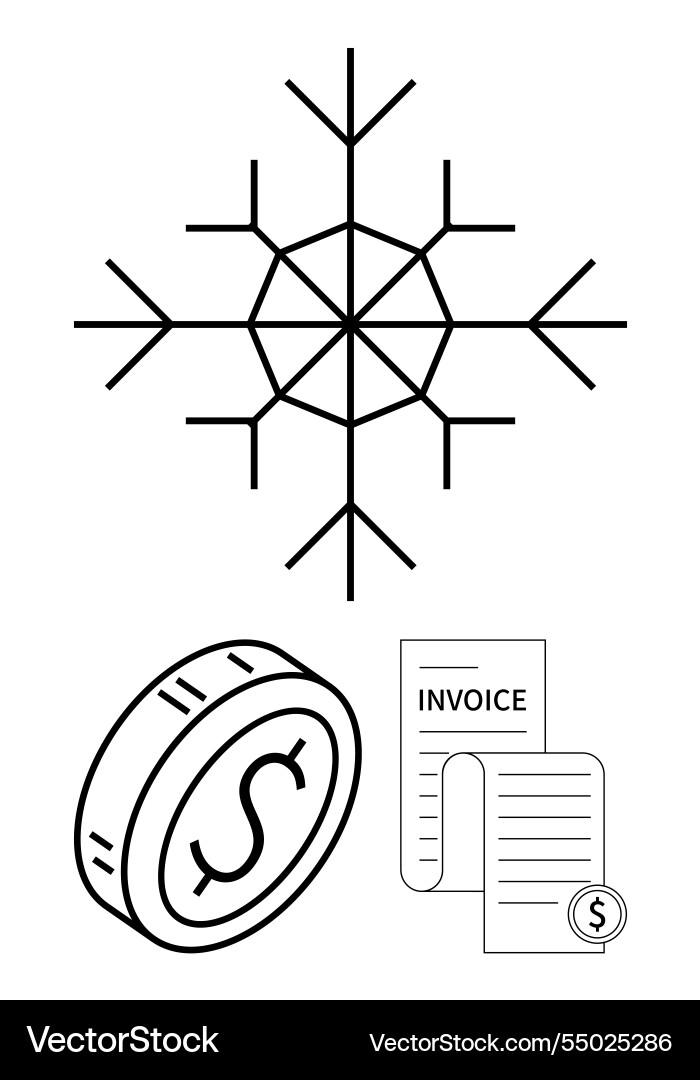 Abstract snowflake with coin and invoice Vector Image