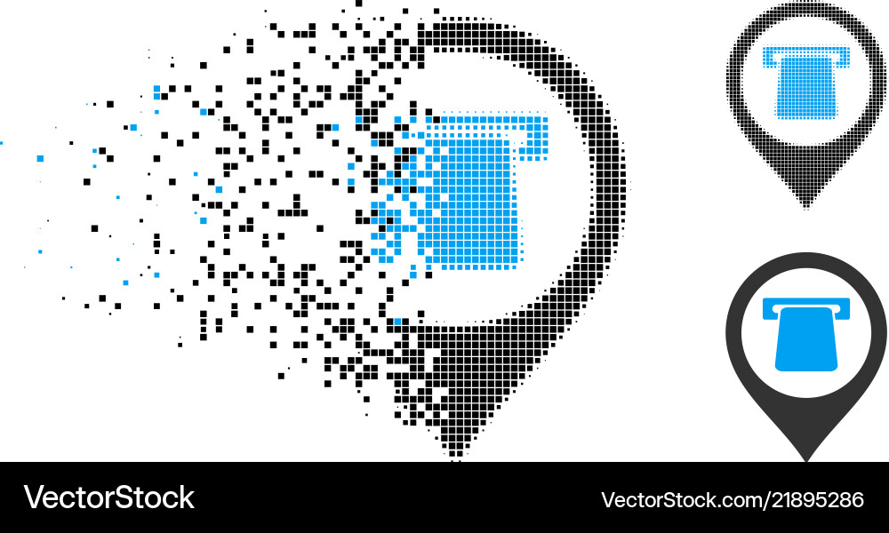 Dissipated dotted halftone atm map pointer icon Vector Image
