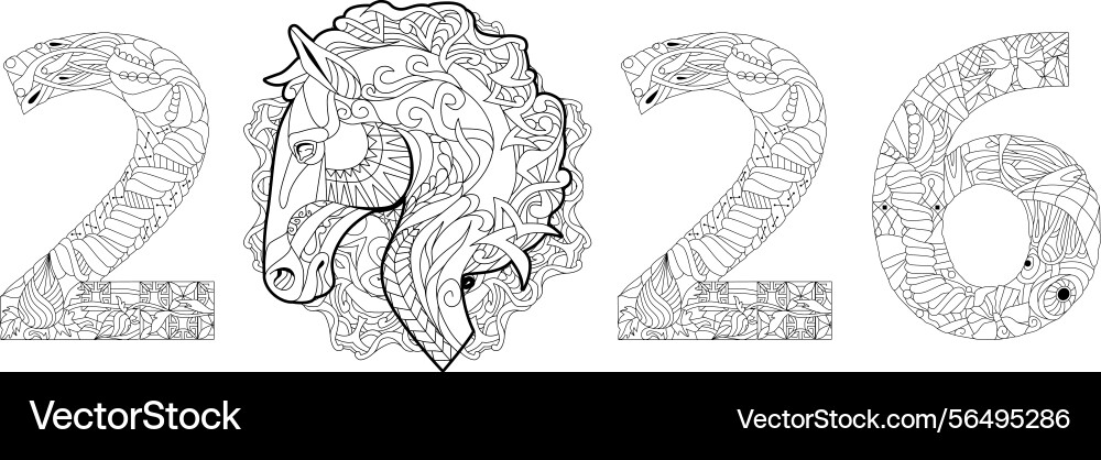 Entangle stylized number 2026 with horse hand Vector Image