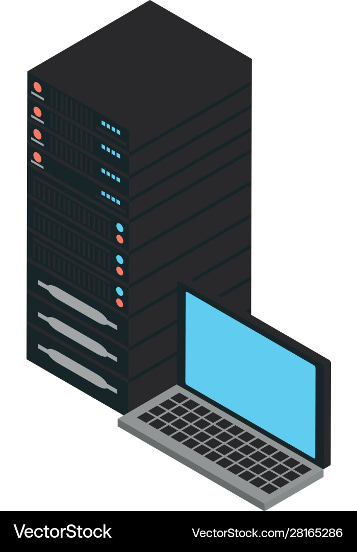 Laptop computer portable with data server Vector Image
