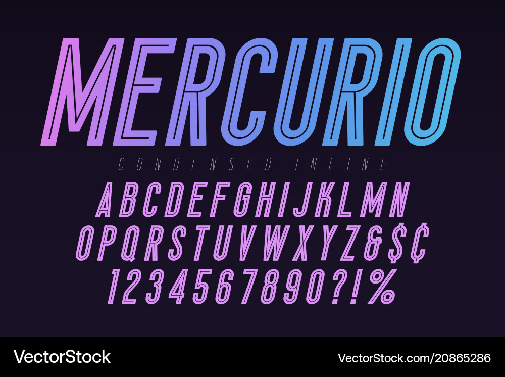 Mercurio Inline Alphabet Typeface vector image