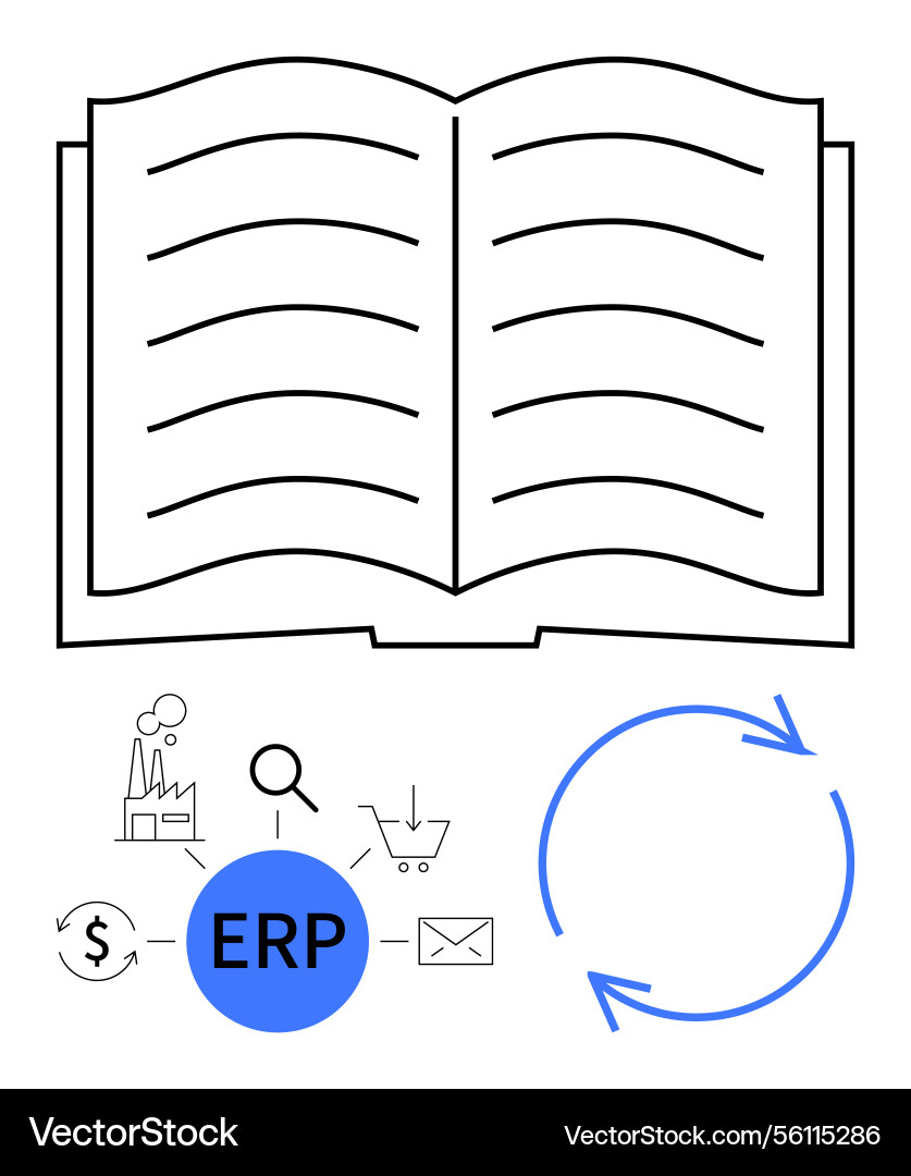 Open book with erp system icons Open book with erp system icons vector image