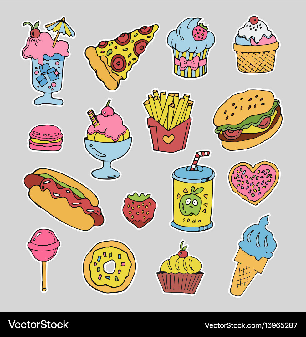 Cartoon fast food stickers set Vector Image