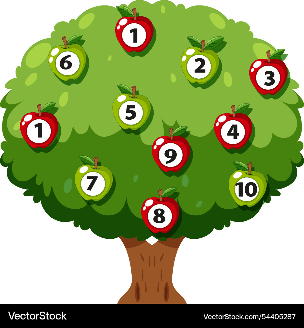 Colorful apples with numbers on a tree Colorful apples with numbers on a tree vector image