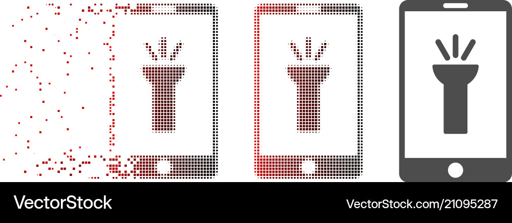 Dissipated pixel halftone mobile torch app icon Vector Image
